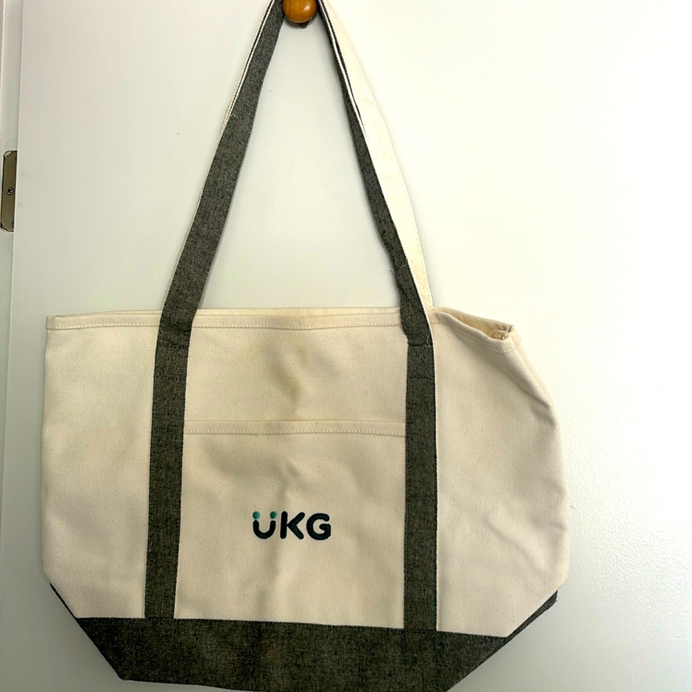 Never used canvas beach bag, UKG logo